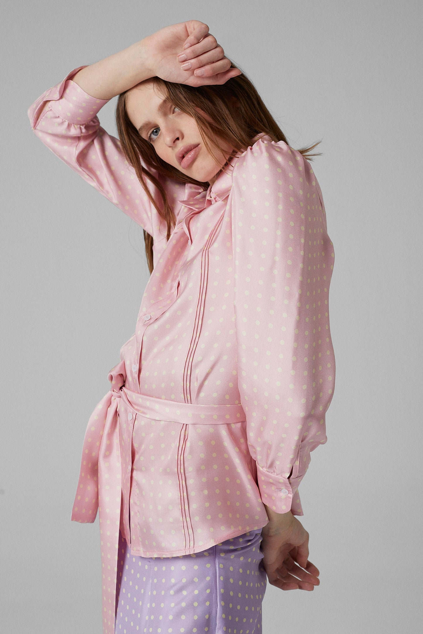 Gina Dots Silk Shirt Pink