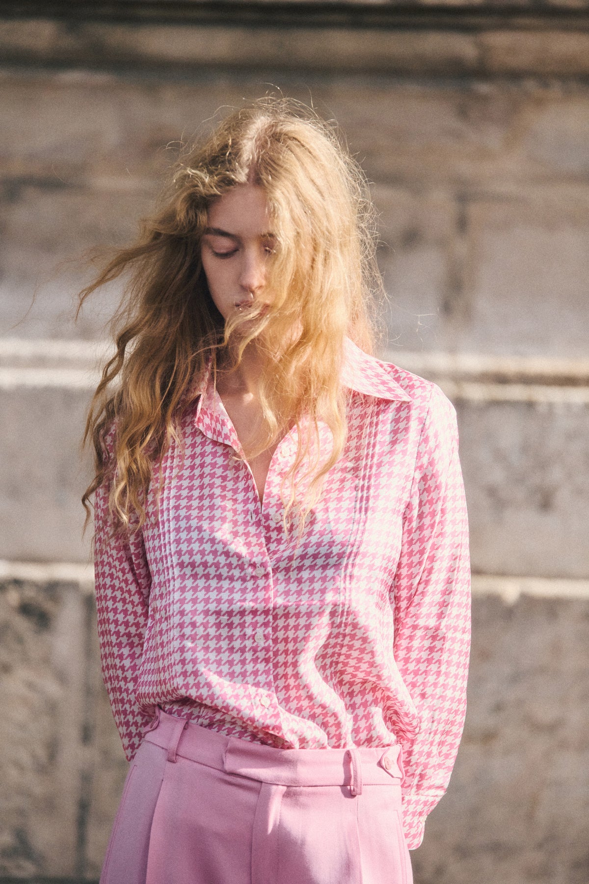 Gina Silk Shirt Check Pink