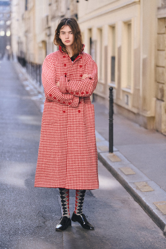 Daisy Wool Coat Check Red