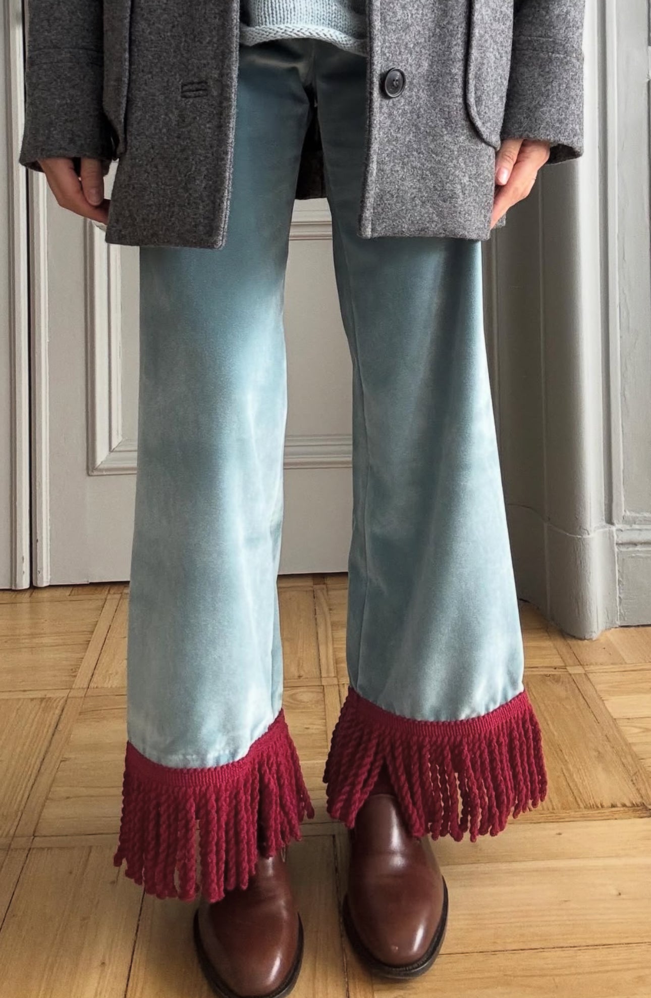 Jason Fringed Velvet Pants Celeste