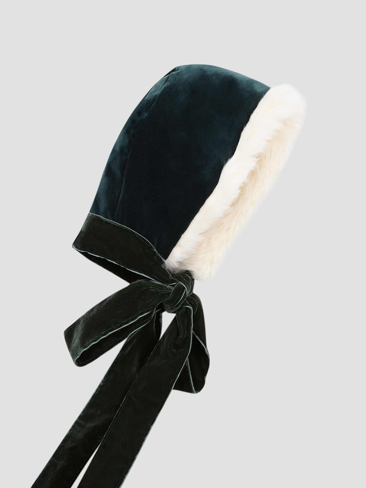 Dark green velvet hood with extra long velvet bow.