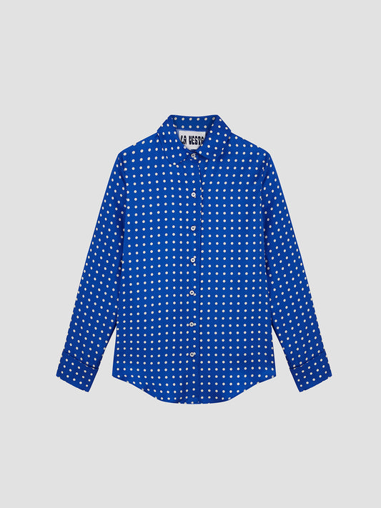 Shelby Silk Polka Dots Shirt Blue