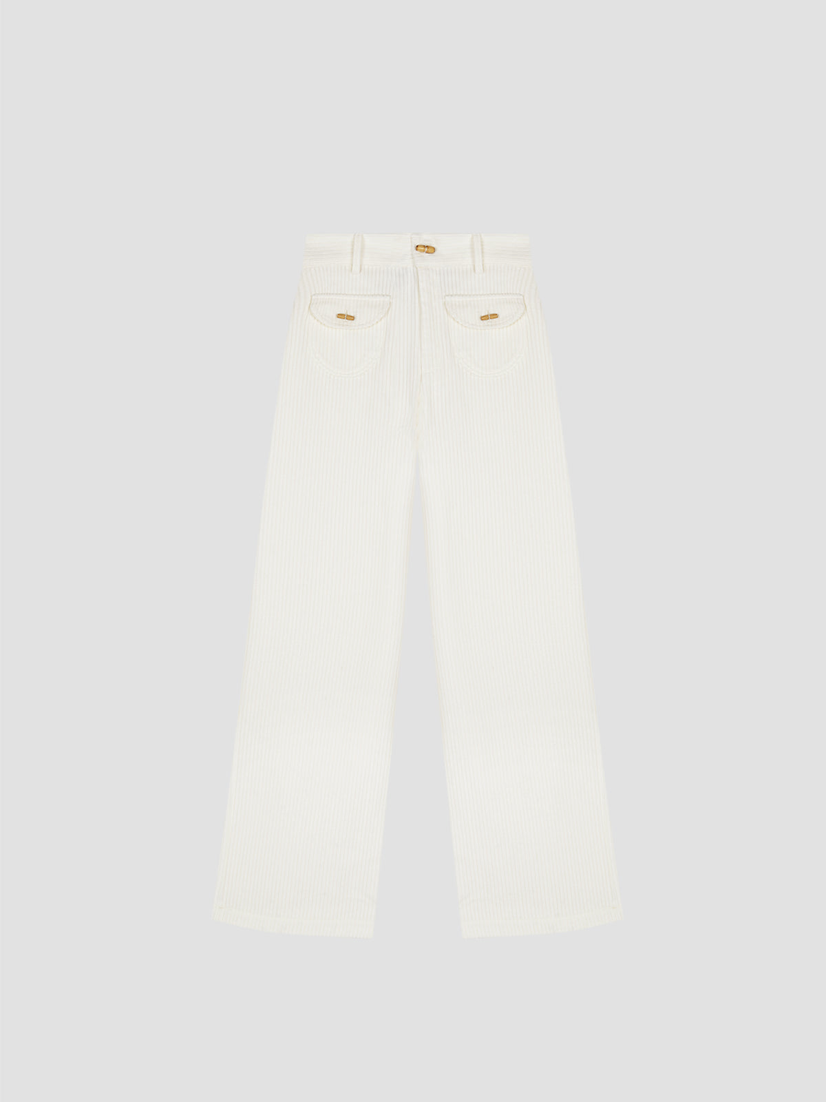 corduroy trousers in white with wooden buttons