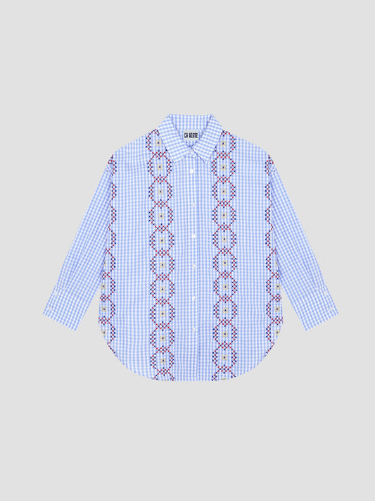 Punto de Cruz Shirt Vichy Celeste