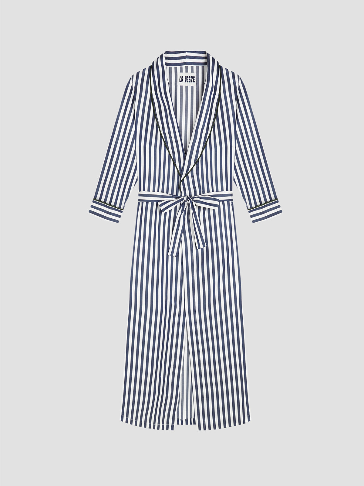 Striped blue housecoat with belt