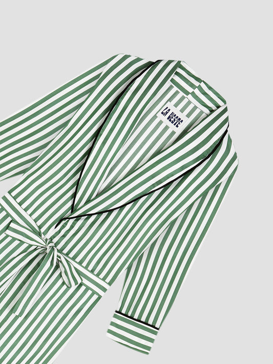 Striped green housecoat with belt