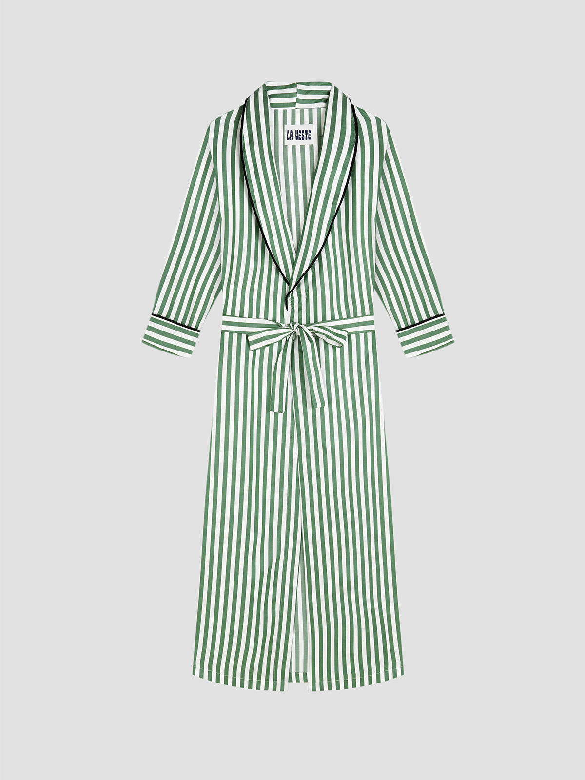 Striped green housecoat with belt