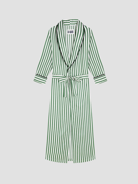 Striped green housecoat with belt