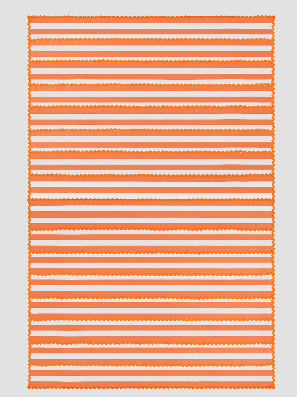 Full view of Tablecloth Orange Parasol with white stripes and orange trim