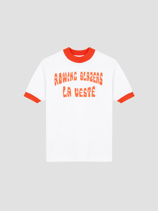 White tee shirt with orange details