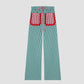 Green vichy adjustable trousers with two front pockets and trim details.