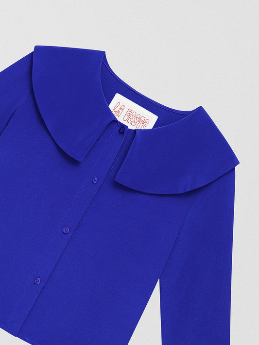 Women's casual silk shirt in blue color