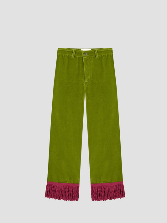 Jason Fringed Velvet Pants Green