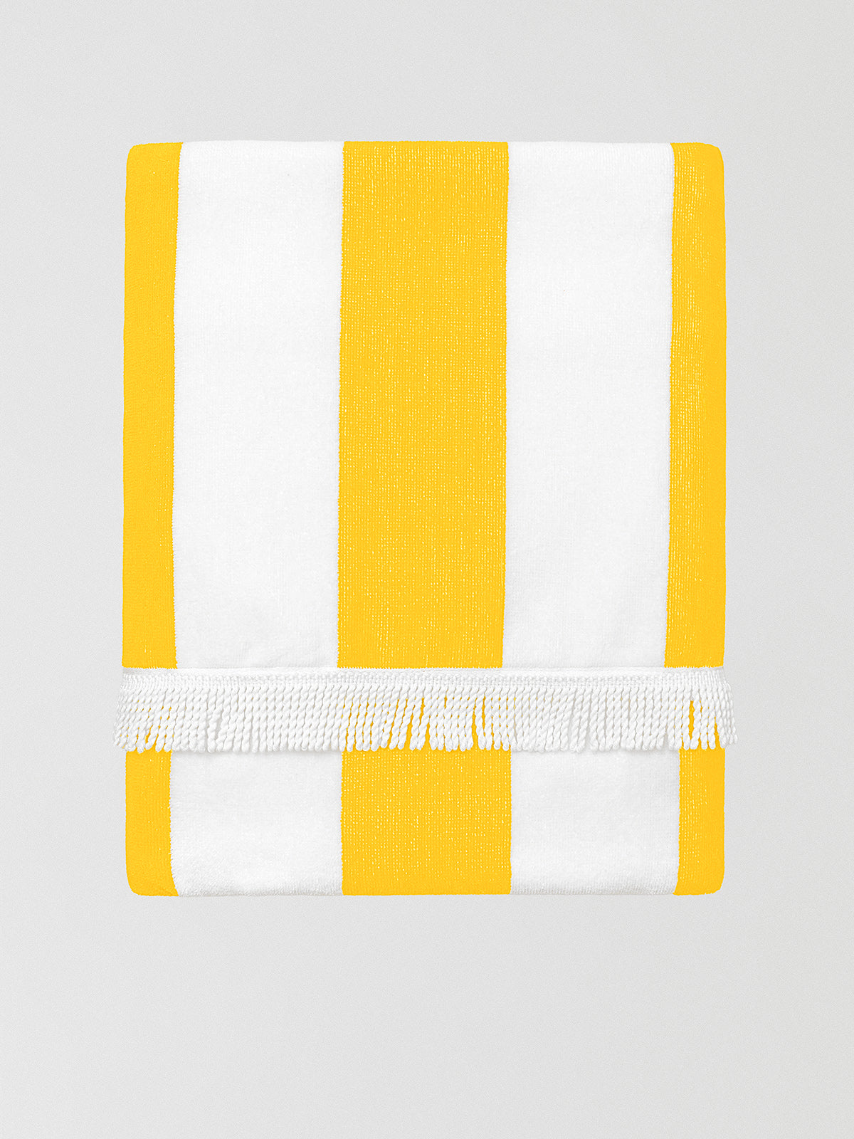 Yellow and white striped towel made of cotton. 