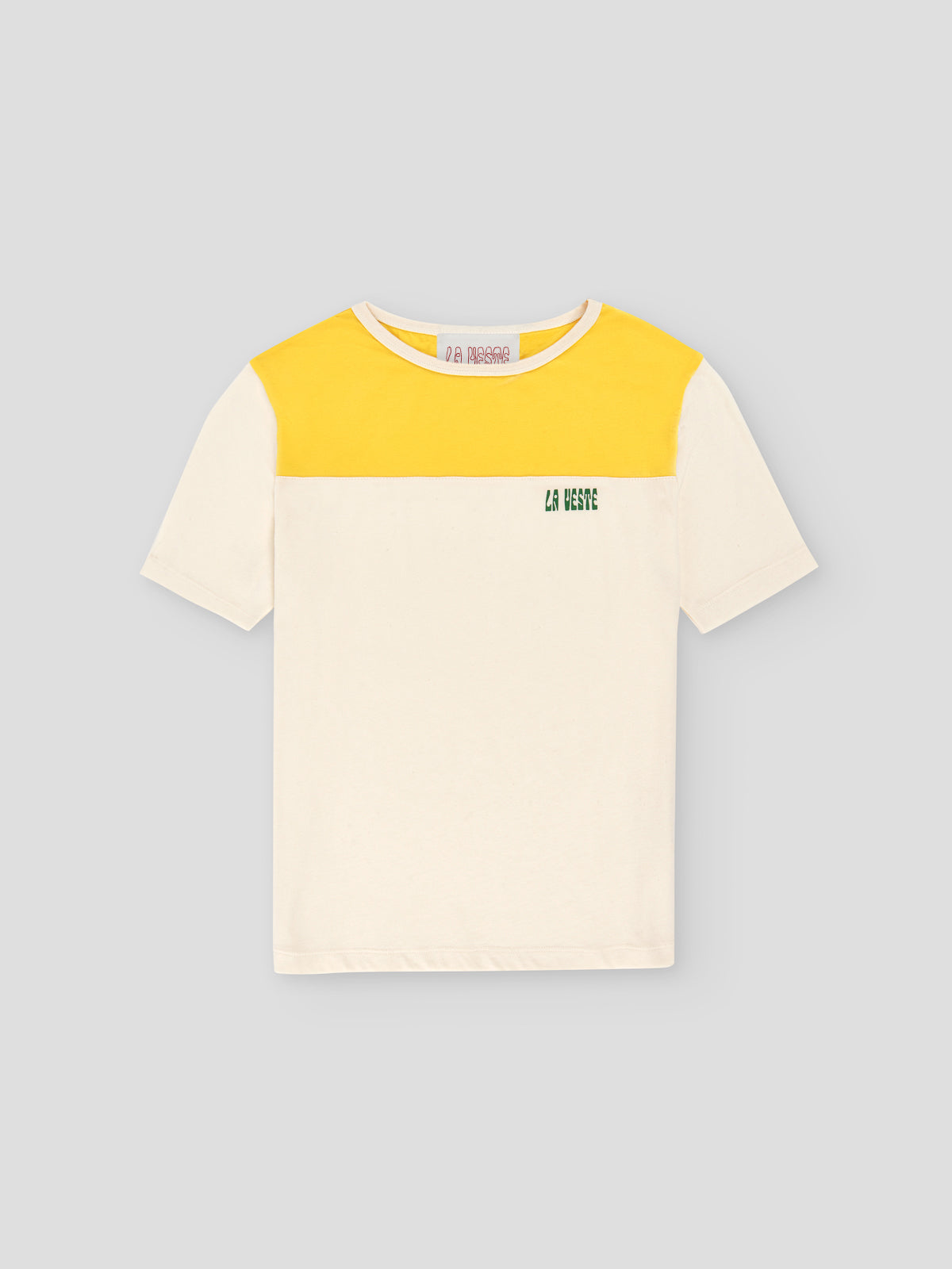 White cotton T-shirt with LA VESTE logo and yellow top