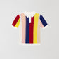 Cotton polo shirt in red, yellow, navy, baby pink and ecru stripes