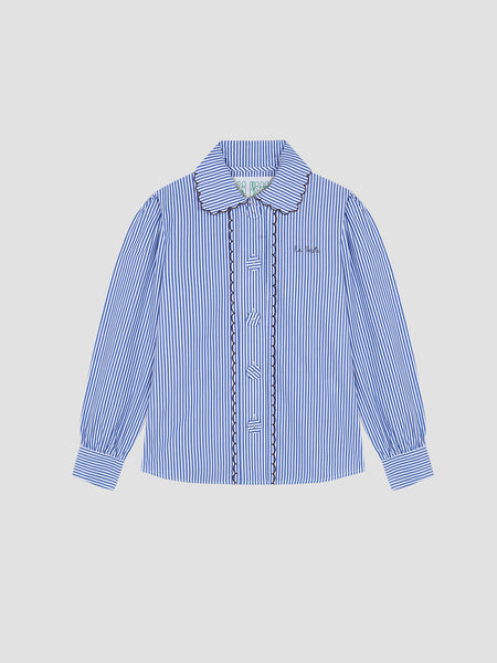 ★PARTIMENTO★ Chalk Stripe Roll Up Half Shirts Blue Poplin Classic Shirt Royal Blue – SANNA New York