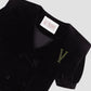 Black velvet shirt with square ruffle on the collar