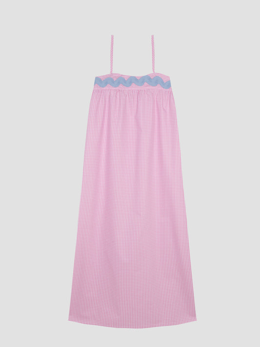 Candy Nightdress Pink is a square cut midi style nightdress made of pink checkered cotton fabric.