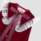 Bordeaux velvet and lace shirt with bordeaux bow on the collar