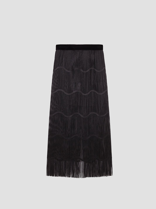 Black skirt made of black fringes.