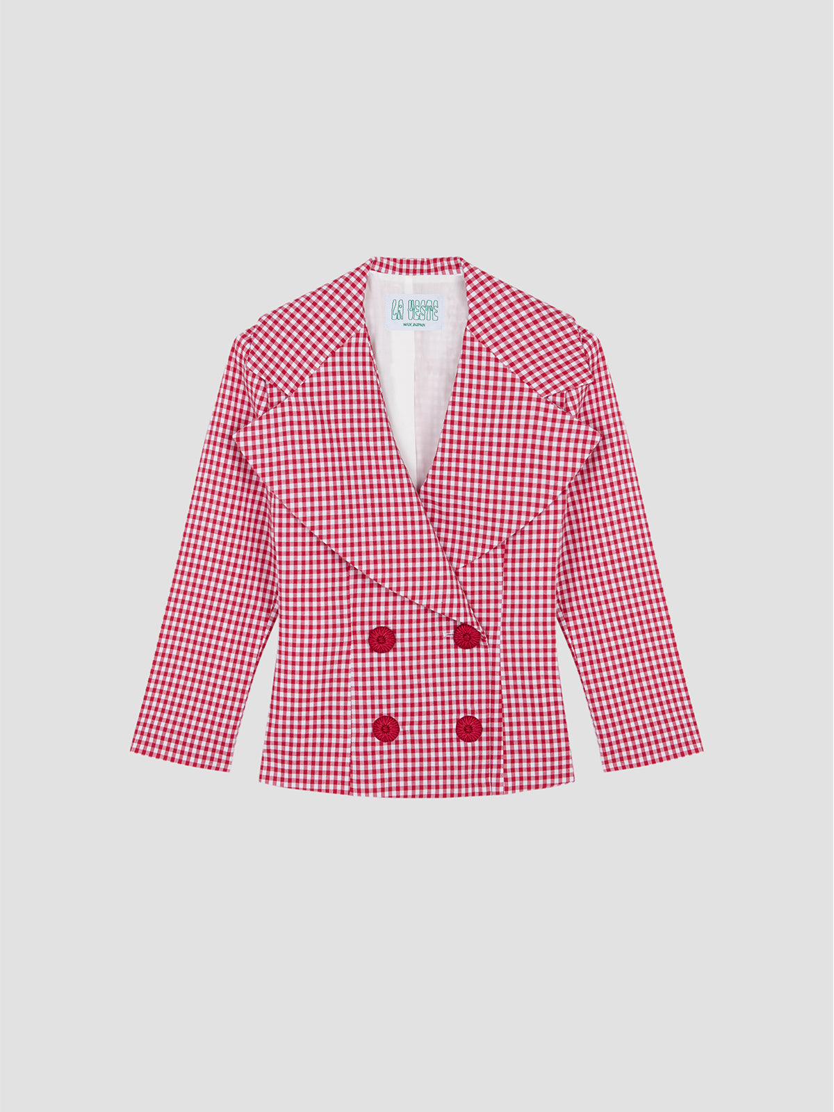 Red and white checkered cotton blazer