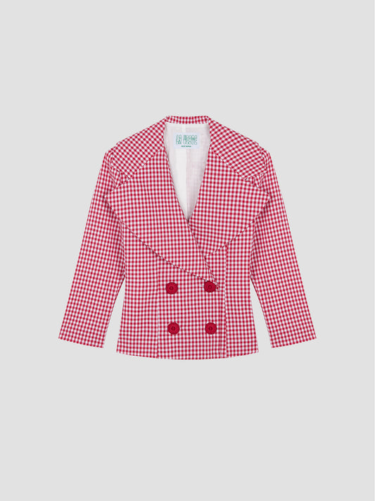 Red and white checkered cotton blazer