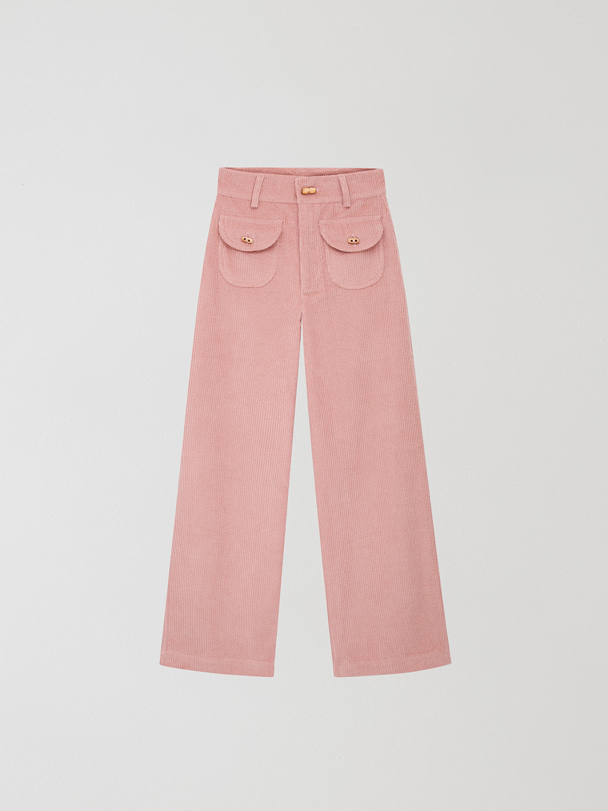 Baby pink high waisted corduroy trousers. 