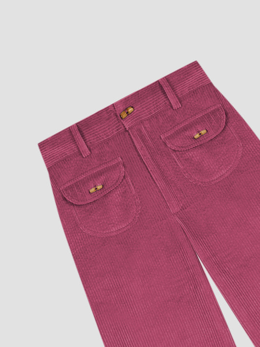 Women's burgundy corduroy pants with front pockets