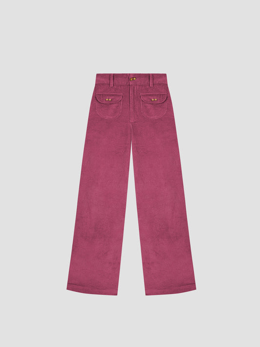 Clovis Pants Burgundy is a straight-cut, high-waisted pair of burgundy corduroy trousers.