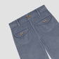 Women's high-waisted pants in light blue corduroy fabric with front pockets