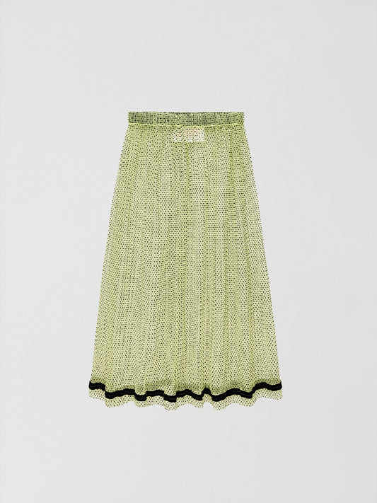Flared midi skirt in lime green plumeti tulle.