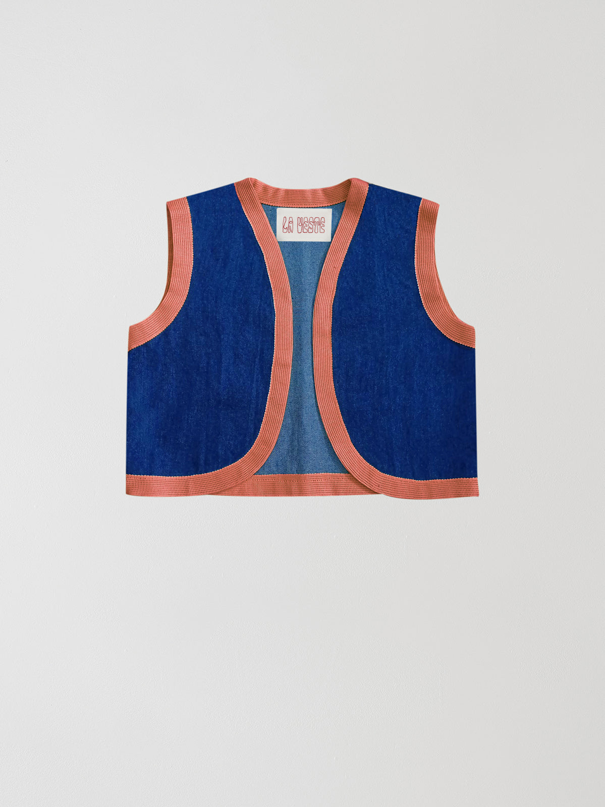 Navy cotton waistcoat with orange ribbon detail