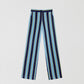 Blue, navy and yellow striped suit trousers.