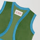 Green suede waistcoat with blue wool ribbon