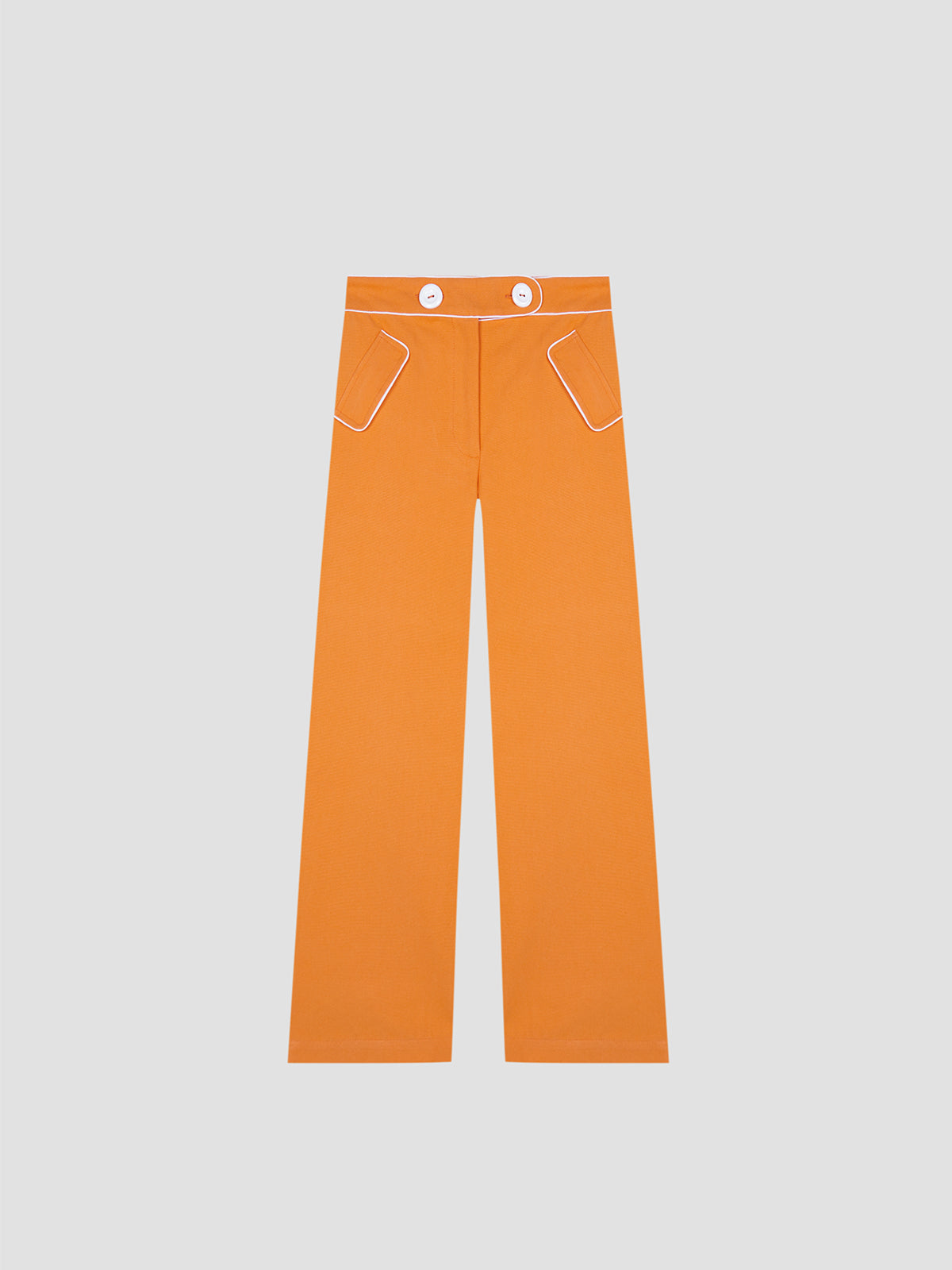 Orange pique trousers with medium rise.