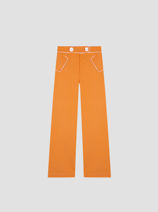 Orange pique trousers with medium rise.