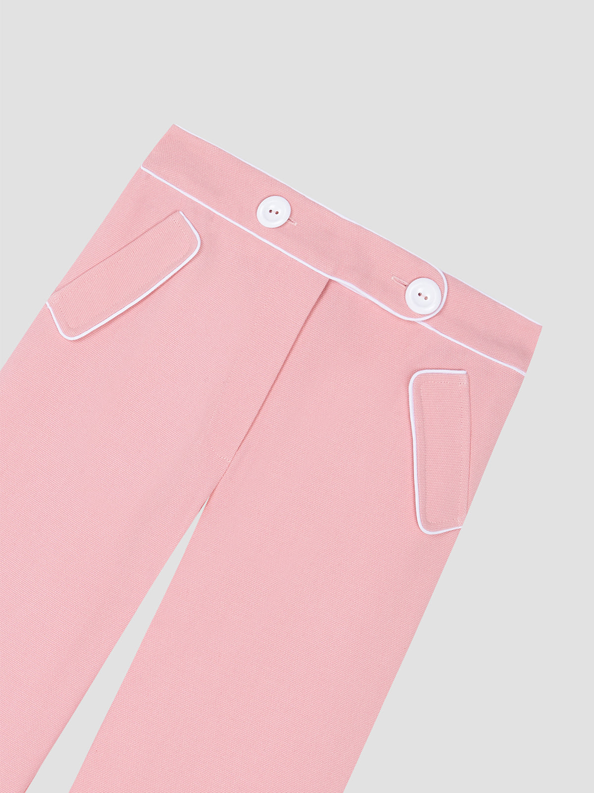 Baby pink pique trousers with medium rise.