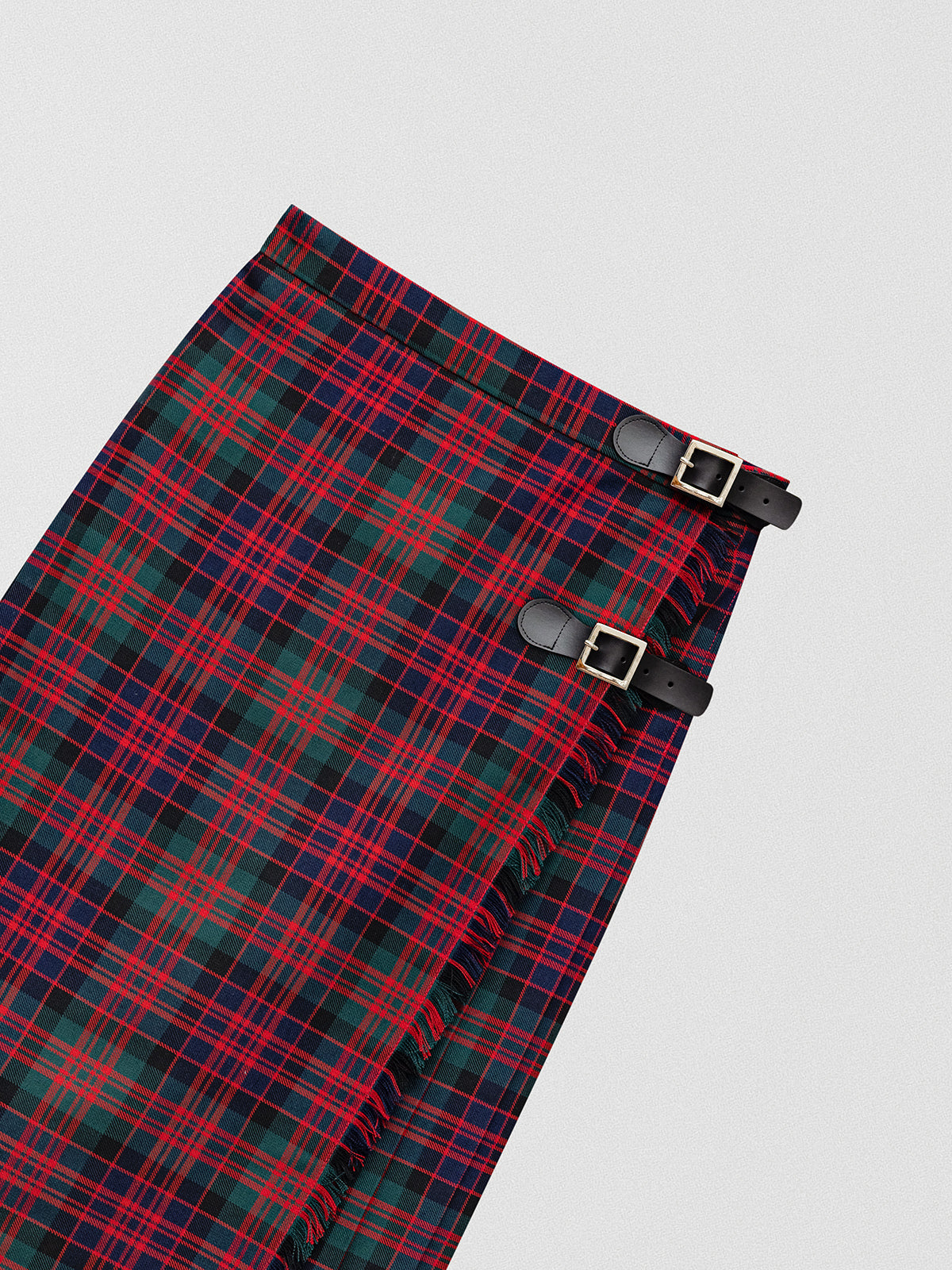 Checked Scottish midi skirt in red, navy and green tones. 