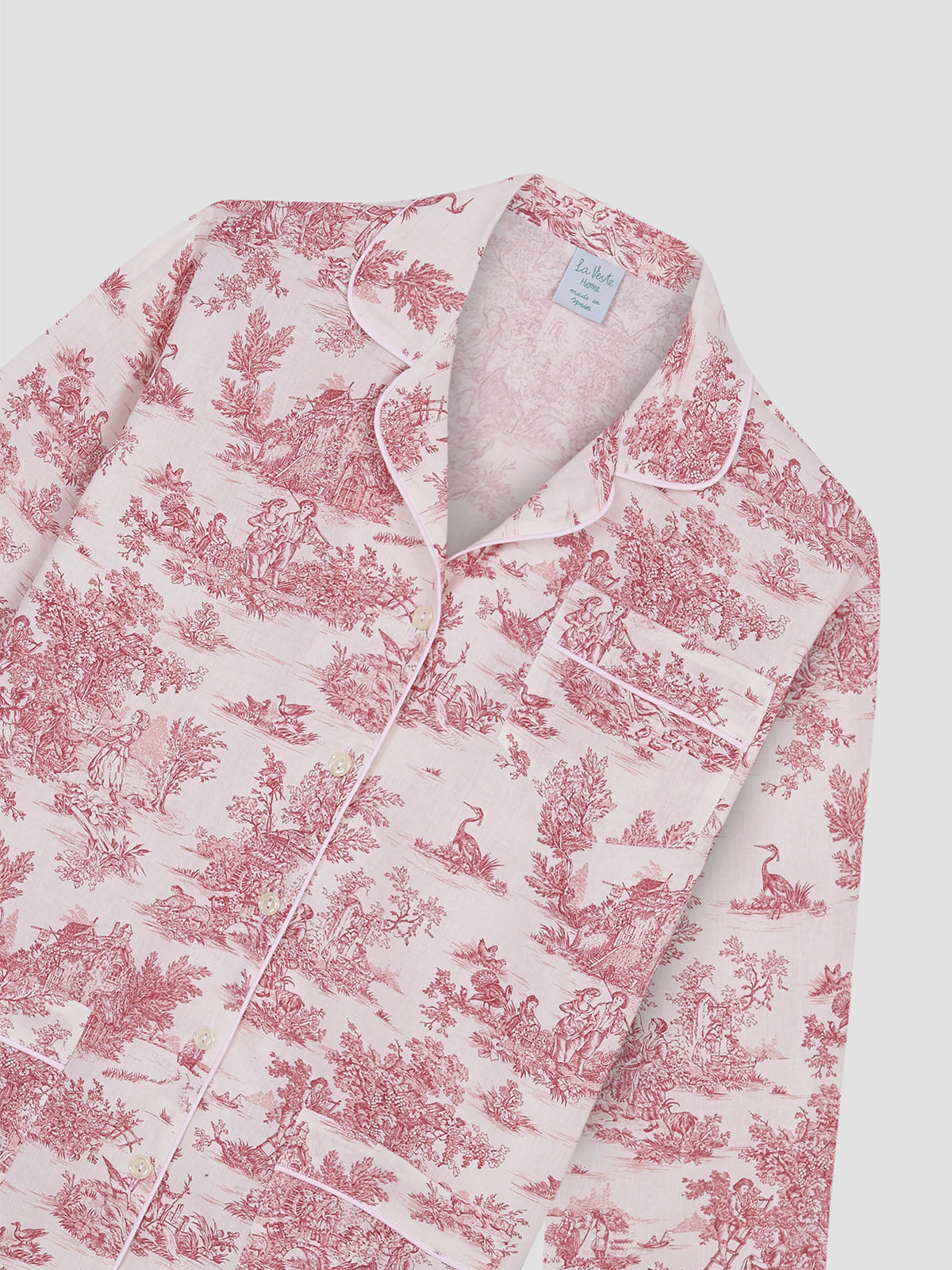 Pajama shirt with Toile de Jouy print Red, front pockets and button closure