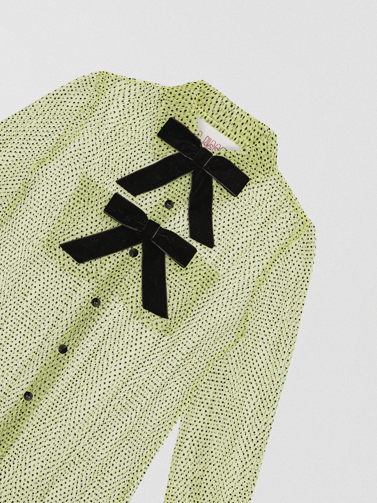 Lime Green plumeti tulle shirt with black velvet bows