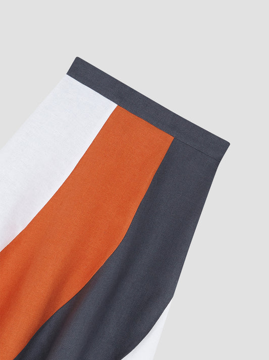 keops midi skirt made in orange, grey and white linen
