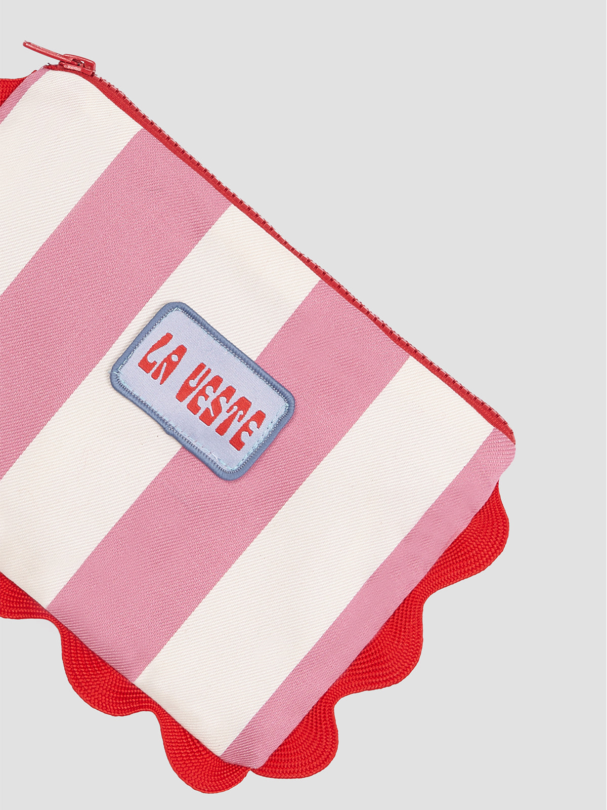 la veste mini pouch with pink and white stripes