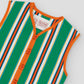 Green cotton waistcoat with orange and white stripes and orange bias binding