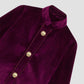 Aubergine velvet jacket with gold buttons