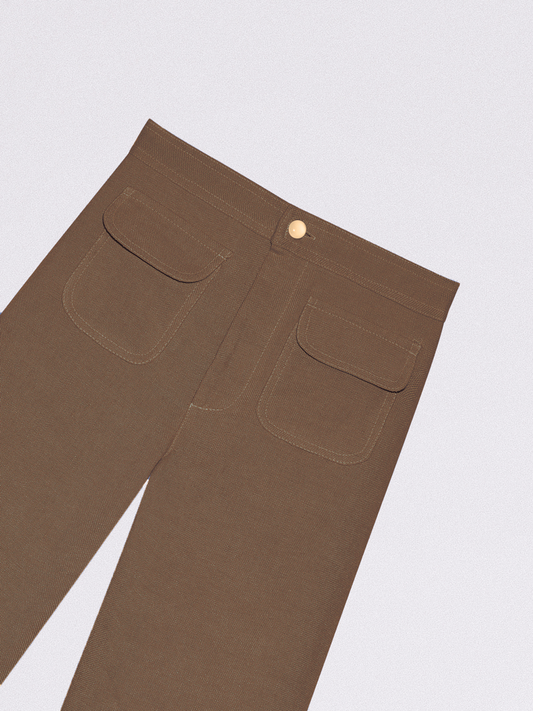 Brown high-waisted linen trousers with pockets