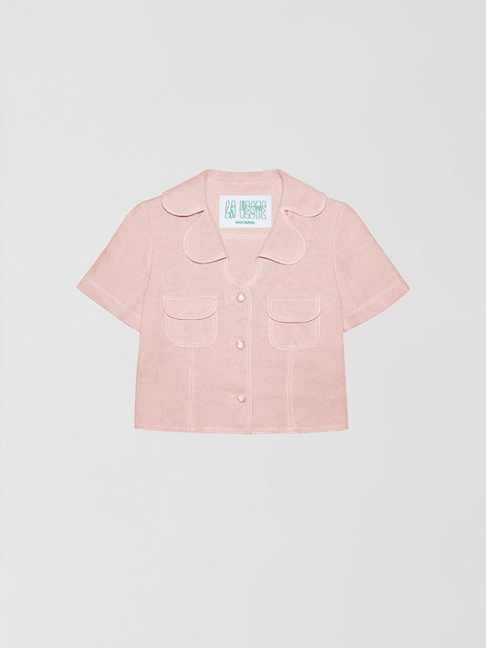 Loto Pink Shirt is a light pink linen shirt with front pockets and button closure in the same color.