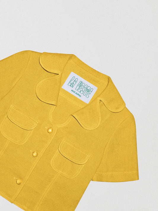 Yellow linen shirt with pockets
