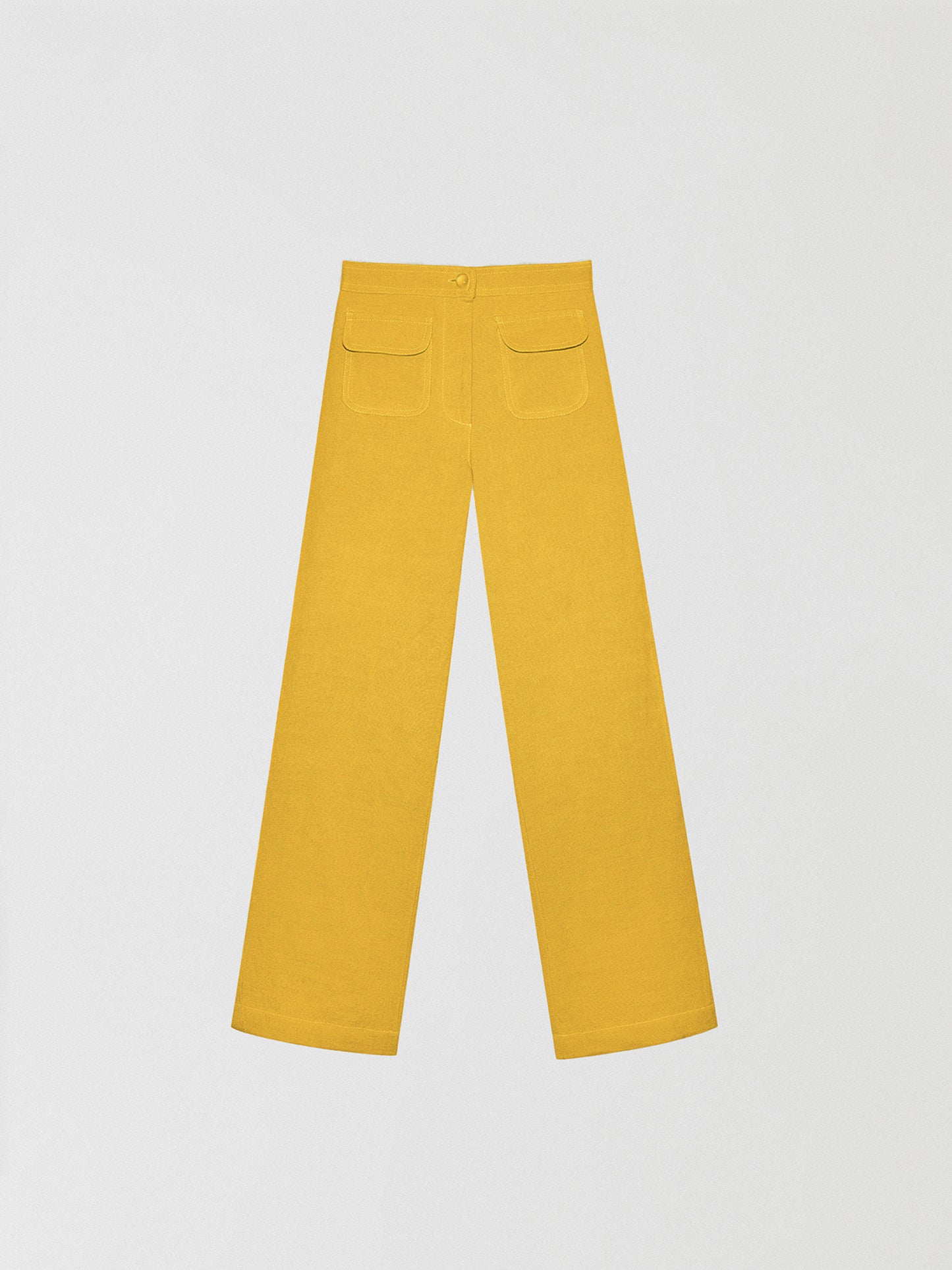 Yellow high-waisted linen trousers with pockets