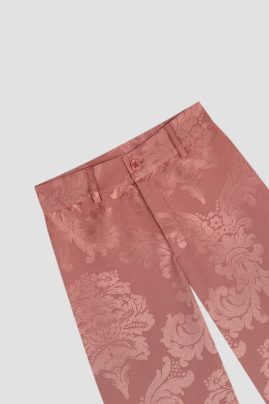 Pale pink high-waist pants with floral print